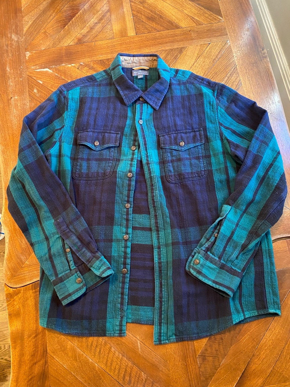 Vintage L.L. Bean Flannel Blue Green Plaid Button-Up Shirt Men’s L Cottagecore